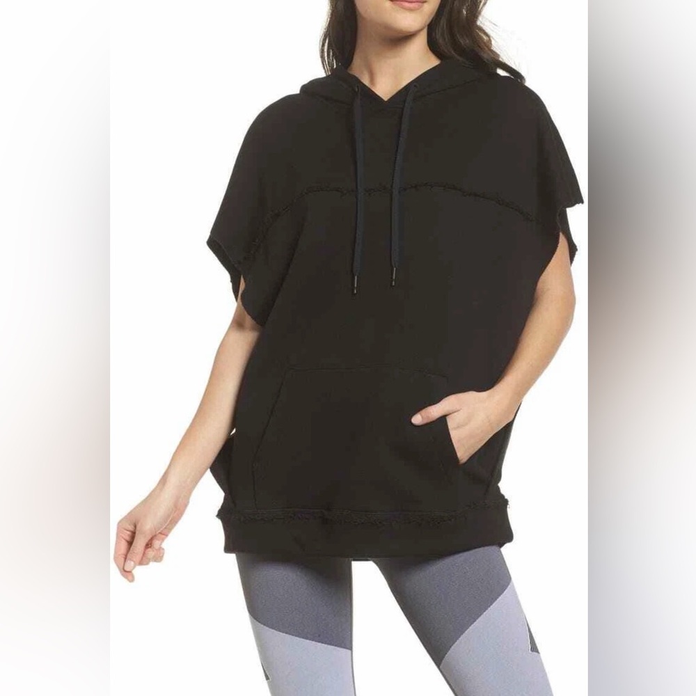 Alala Split Cotton‎ Blend Womens Hooded Poncho Black Sleeveless Sweatshirt S EUC